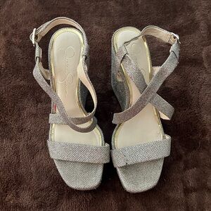 Jessica Simpson Glitter Strap Wedges
